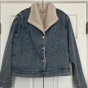 Andree by Unit Lined Jean Jacket light wash rustic w/pockets size L  NWOT